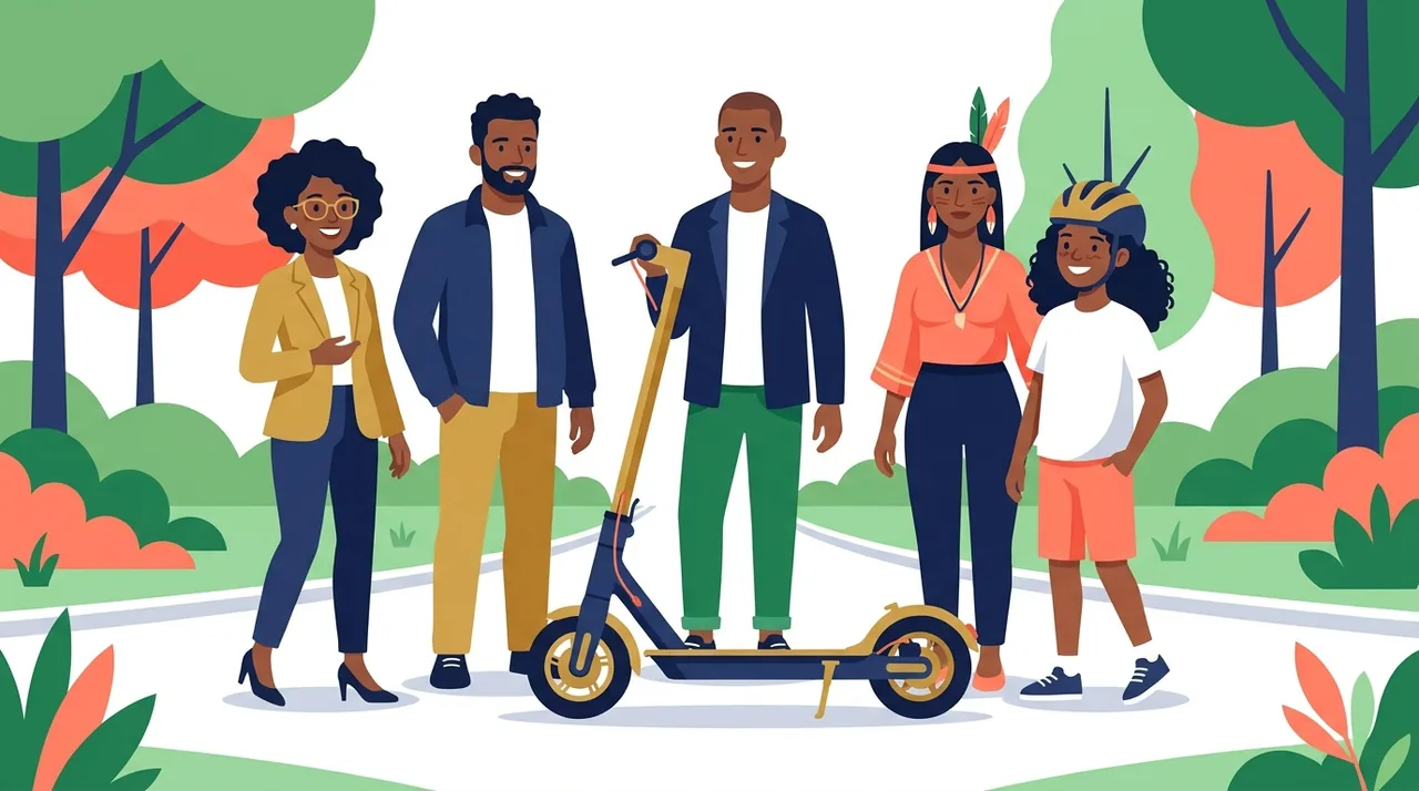 Professora ensinando família sobre scooter elétrica — Escola da Scooter