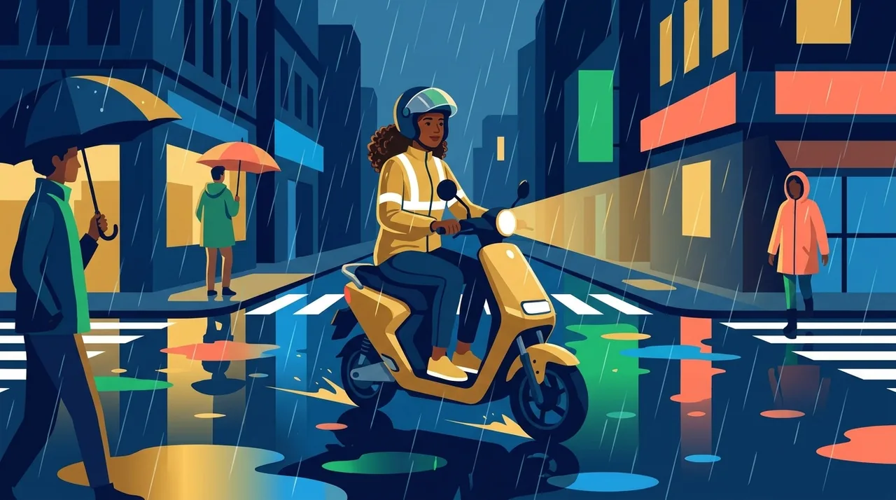 Farol aceso e roupa clara à noite e na chuva
