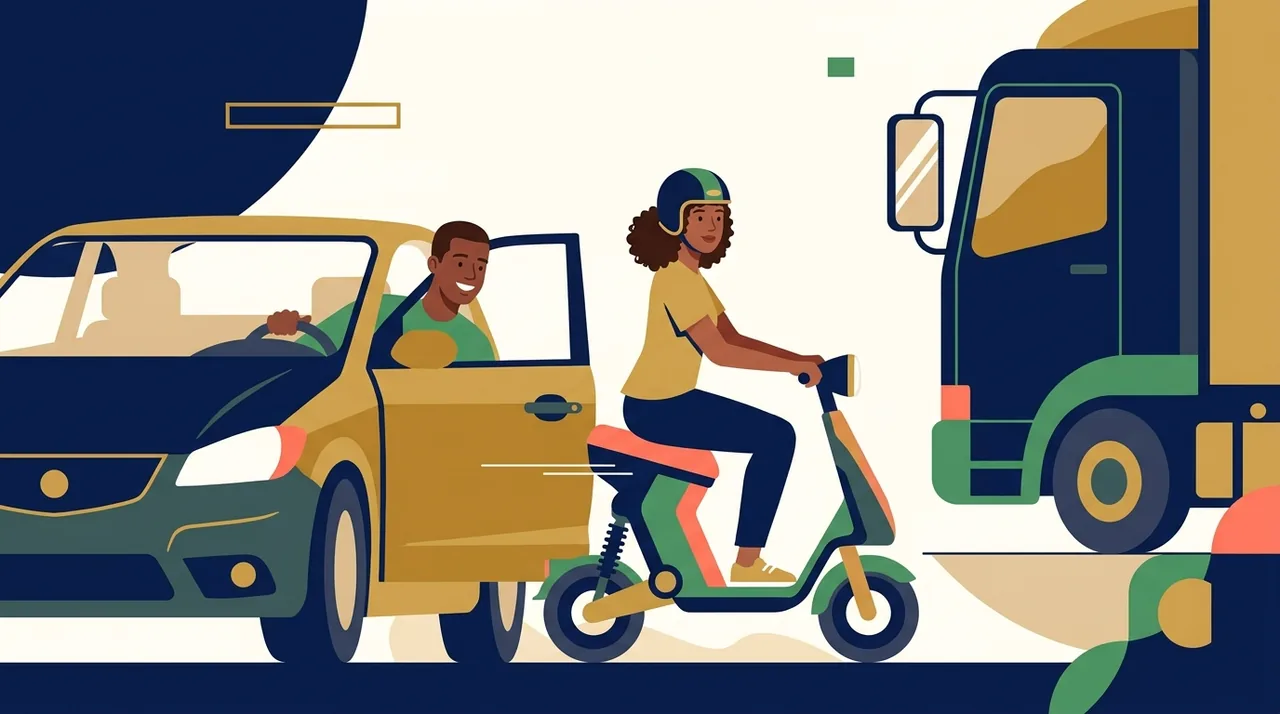 Distância de porta de carro e ponto cego de caminhão