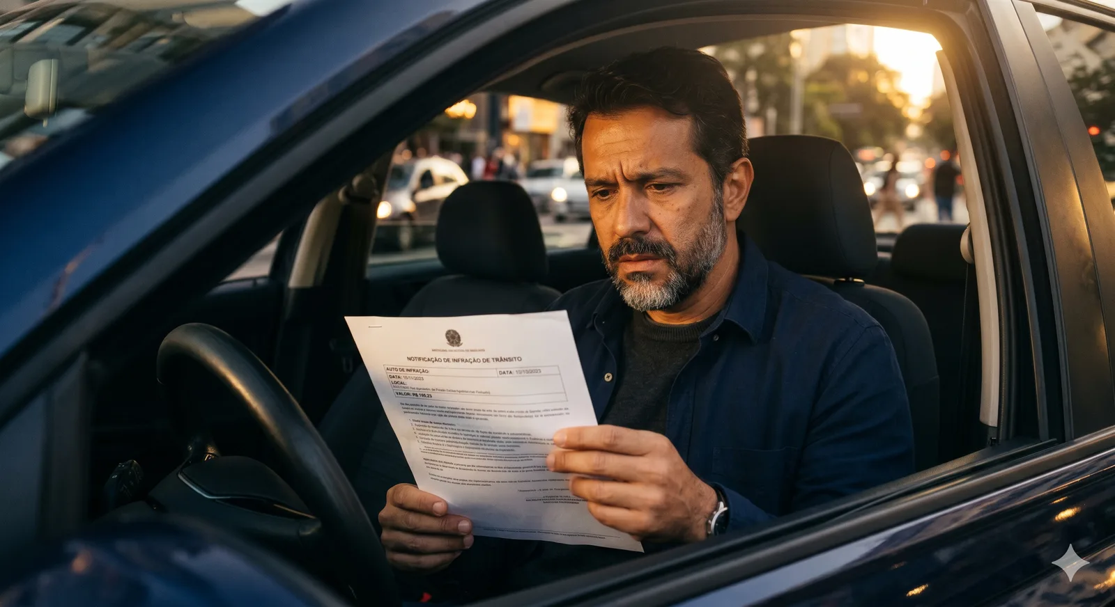 Motorista lendo notificação de multa